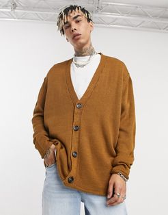 knit oversized textured button cardigan in mustard-Yellow
