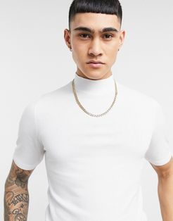 knitted muscle fit turtleneck t-shirt in white