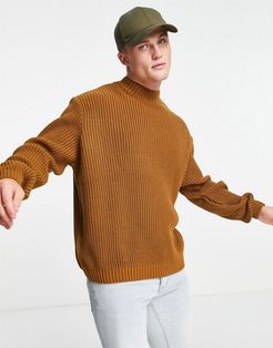 knitted oversized rib turtleneck sweater in mustard-Yellow