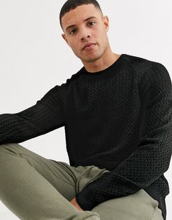 knitted sweater with basket texture in black
