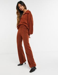 knitted wide leg pant set in rust-Green