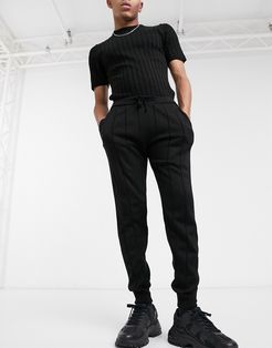 knitted wide rib sweatpants in black