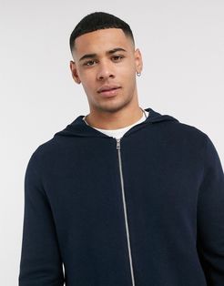 knitted zip hoodie with pockets in navy