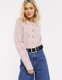 lace stitch chunky sweater-Pink