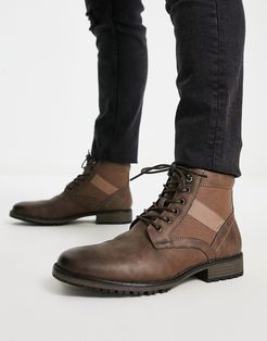 lace up boot in brown faux leather