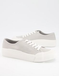 lace up sneaker in gray faux suede-Grey