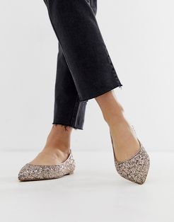 Latch pointed ballet flats in glitter-Silver
