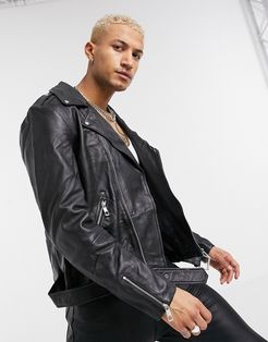 leather biker jacket with zips in black