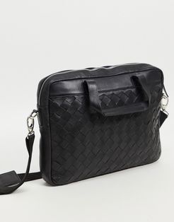 leather briefcase satchel in black weave