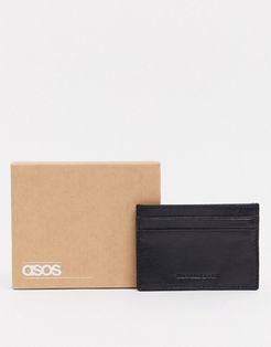 leather card holder in black with deboss