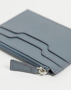 leather card holder in light blue with zip-Grey