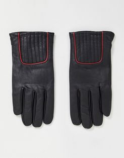 leather gloves in black with red piping detail