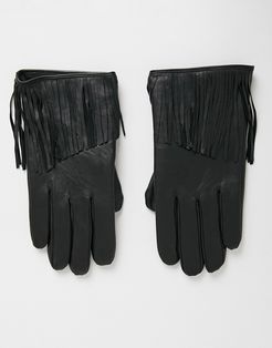 leather gloves in black with tassel detail