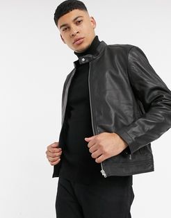 leather racing biker jacket in black