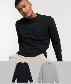 lightweight sweatshirt 2 pack in black & gray marl-Multi