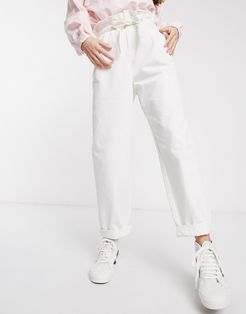 lightweight tapered jeans with tie front in off white