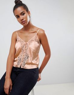 lingerie cami with lace and button detail-Pink