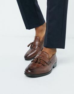 loafers in brown leather with tassel and fringe detail