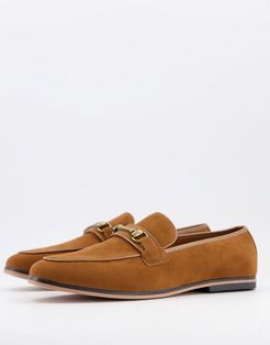 loafers in tan faux suede with snaffle detail
