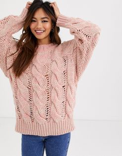 lofty knit cable sweater-Pink