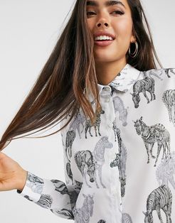 long sleeve shirt in zebra print-Multi