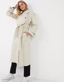 longline trench coat in stone-White