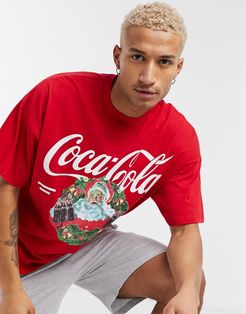 lounge christmas t-shirt and short pajama set with Coca Cola print-Red