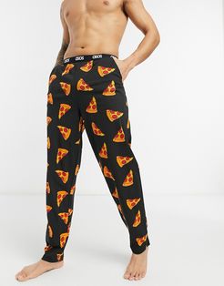 lounge pajama bottoms in pizza print-Black