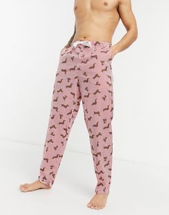 lounge pajama bottoms in stripe & dog print-Red