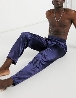 lounge satin pajama bottoms in navy with wide waistband