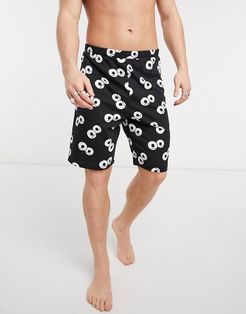 lounge shorts with cartoon eye print-Black