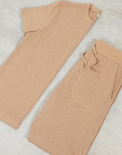 lounge t-shirt and short pajama set in soft knit-Brown