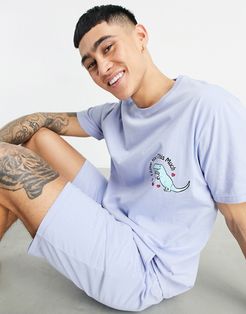 lounge t-shirt and shorts pajama set with dinosaur chest print-Purple