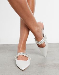 Love embellished mules in ivory-White