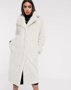 luxe faux fur longline maxi coat in mink-Pink