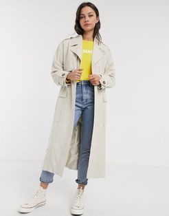 luxe oversized linen look trench coat in cream-White