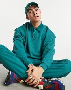 matching oversized sweatshirt with polo collar in green