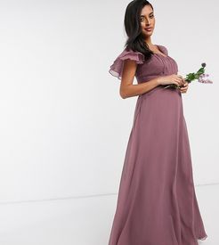 ASOS DESIGN Maternity Bridesmaid short sleeve ruched maxi dress in Dusty Mauve-Purple