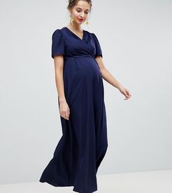 ASOS DESIGN Maternity Button Through Maxi Tea Dress-Navy