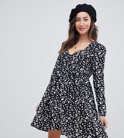 ASOS DESIGN Maternity button through smock mini dress with long sleeves in mono leopard print-Multi