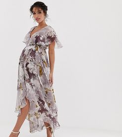 ASOS DESIGN Maternity cape back dipped hem maxi dress in patchwork floral-Multi