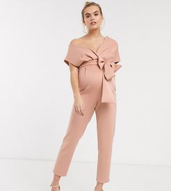 ASOS DESIGN Maternity fallen shoulder scuba jumpsuit in blush-Brown