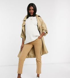 ASOS DESIGN Maternity high rise stretch 'slim' straight leg jeans in tan with over the bump band-Brown