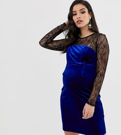 ASOS DESIGN Maternity lace and velvet mix mini bodycon dress-Blues
