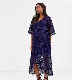 ASOS DESIGN Maternity lace wrap midi dress-Navy