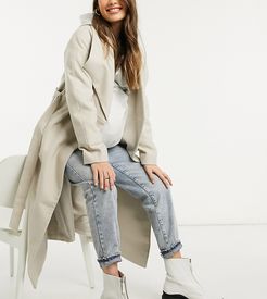 ASOS DESIGN Maternity longline belted skater coat in stone-Neutral