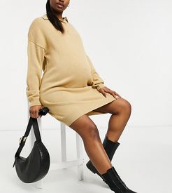 ASOS DESIGN Maternity mini dress with polo neck in camel-Stone