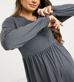 ASOS DESIGN Maternity nursing button front long sleeve smock top in charcoal-Grey