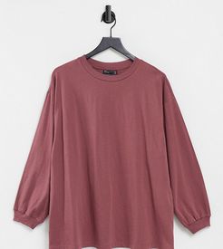 ASOS DESIGN Maternity oversized long sleeve t-shirt with cuff detail in burgundy-Red