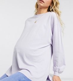 ASOS DESIGN Maternity oversized long sleeve T-shirt with cuff detail in iced lilac-Purple